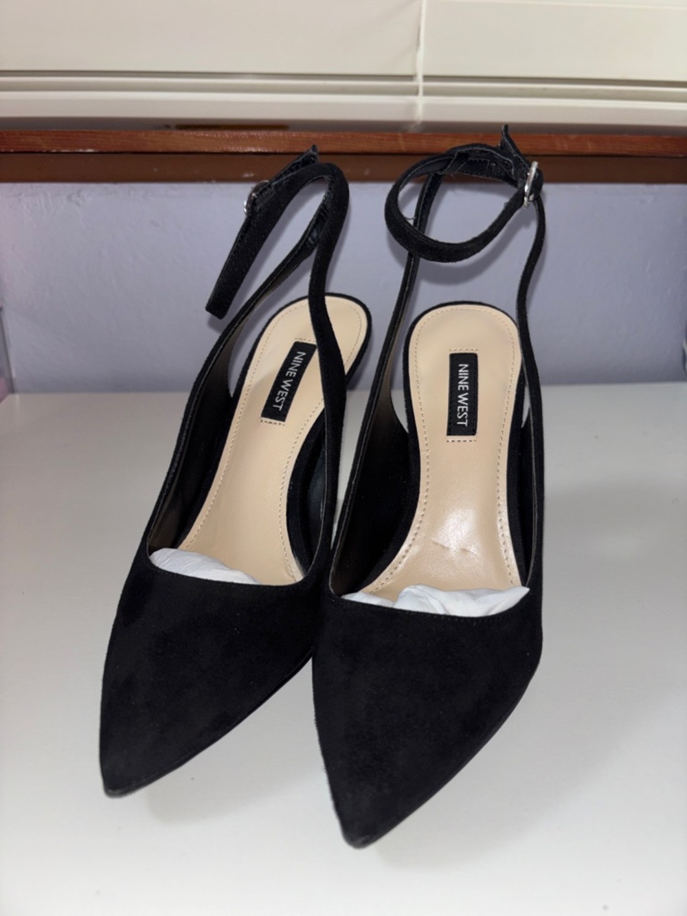 Nine West Tabita Black Suede Pointed-Toe Ankle-Strap Pumps
